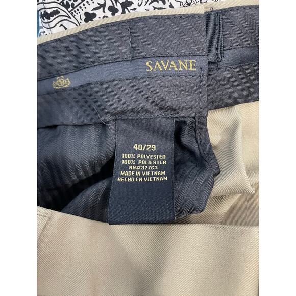 Savane Pants 40x29 Khaki Expandable Waist Cuffed Ankle No Iron Office Preppy NWT - Picture 7 of 7